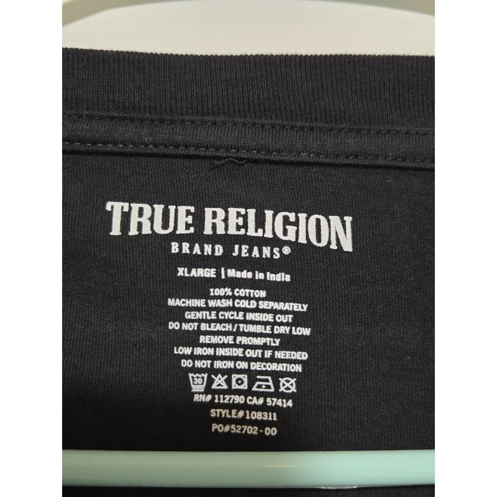 True Religion Brand Jeans Shirt Mens Sz XL‎ Black Gold Logo Short Sleeve